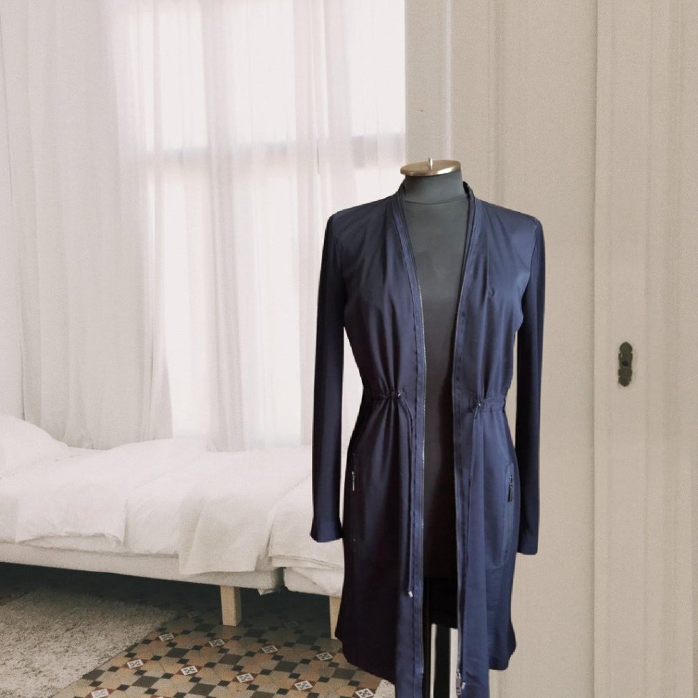 EUC Elie Tahari Navy Blue Dress Coat Cotton Blend Utility Jacket, Size 4 - Picture 2 of 6